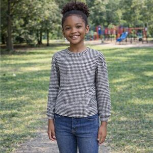 Zara Houndstooth Top Girl’s 11-12 Puff Shoulder Long Sleeve